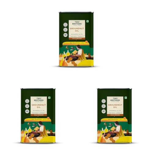 Image of TWO BROTHERS ORGANIC FARMS India's Only Certified Glyphosate Free Groundnut Oil, Made Using Farm Grown Groundnuts|Cold-Pressed And Single-Filtered Oil For Healthier Cooking|Kacchi Ghani /Mara Chekku, Natural And Unrefined 5 Litres Tin Can