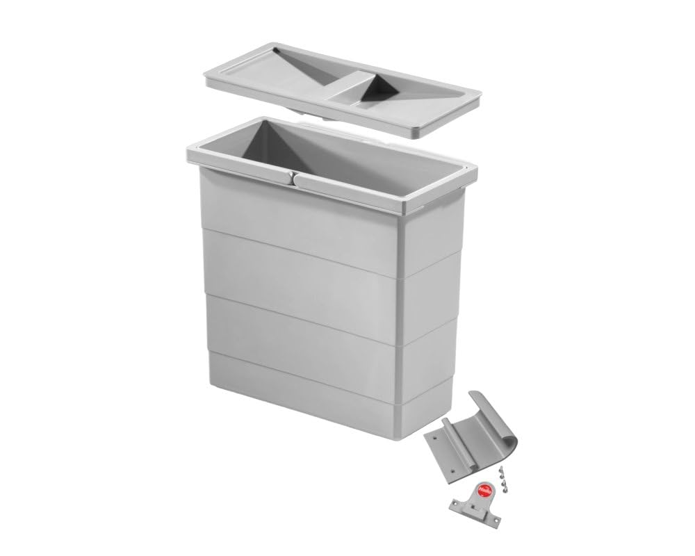 Hailo Multifunktionseimer 1093475| ReadyBin Abfalleimer 18 Ltr | mit Deckel und Müllbeutel Halter | 295 x 320 x 226 | Kunststoff Hellgrau