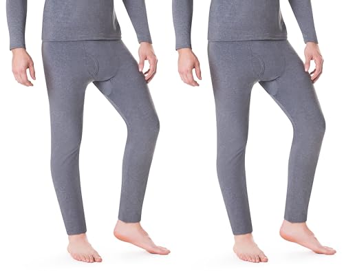 ROCKY Men's Thermal Underwear Men Long Johns for Men Thermal Pants Mens Long Underwear Bottoms Warm Mans Base Layer Pants (X-Large, Melange Grey, Standard Weight 185 GSM, Two Pack)