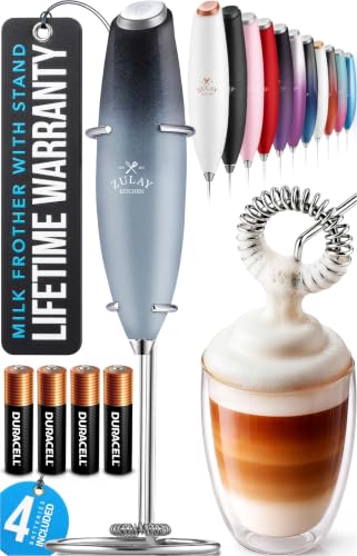 Image of Zulay Kitchen Powerful Milk Frother Wand With Duracell Batteries - Ultra Fast Handheld Drink Mixer - Electric Whisk Foam Maker for Coffee, Lattes, Cappuccino & Matcha - Z1 Motor - Storm Blend