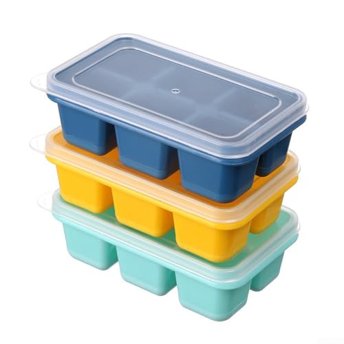 Hielo grande de silicona para moldes con tapas, juego de 3 para hacer hielo sin esfuerzo