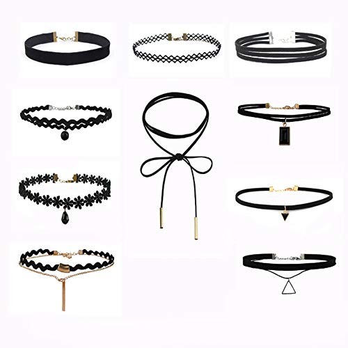 Seacity Choker Set for Ladies Women Girls?Black Velvet Choker Necklace Set Classic Gothic Tattoo Lace Chokers for Party Gift?10PCS?