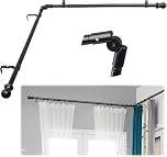 Bay Window Curtain Poles, Corner Curtain Rods for Windows 76-345 cm, 2.5 cm Diameter Heavy Duty Curtain Rods for Bedroom, Living Room, Adjustable Renter Friendly Curtain Poles, Black