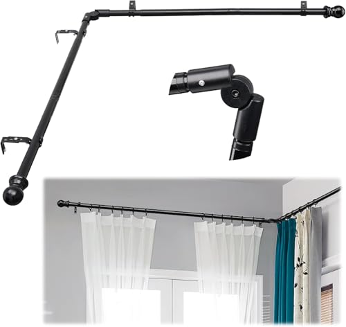 Tringle à rideaux d'angle très résistante et réglable pour fenêtre de baie vitrée - 76 à 345 cm de diamètre - 2,5 cm de diamètre - Pour chambre à...
