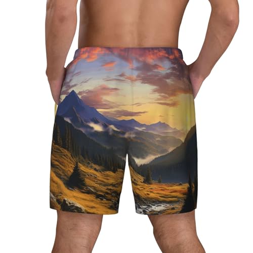 Men's Swim Trunks Quick Dry Board Shorts Mountain Sunset Landscape Beach Shorts with Pocket Bathing Suits for Men3