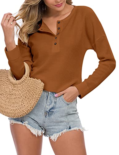 Image of MOLERANI Womens Long Sleeve Waffle Knit Henley Shirts Tunic Tops