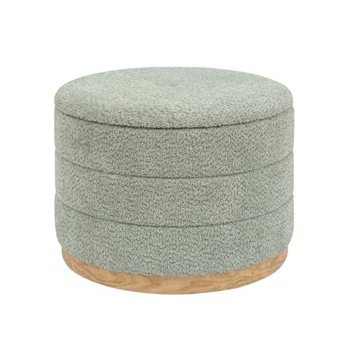 Image of Round Storage Ottoman with Tray, Chenille Folding Foot Rest Coffee tabele for Living Room Bedroom Dorm,Wood Grain Leather