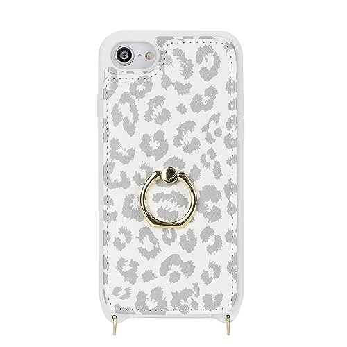 Image of for iPhone 7 Plus / 8 Plus Case with Card Holder and Strap for Women,Crossbody Lanyard,Kickstand Ring Stand,Snap Clasp,Cute Phone Wallet Cases 5.5 inch(White Leopard)