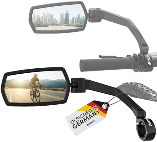 WITTKOP Fahrradspiegel | Großes HD Sichtfeld | 360° Dreh- & Einklappbar | Montage Ober- & Unterhalb | Bruchfest & Langlebig | Konvexer Rückspiegel für Fahrrad, E-Bike | Links, Lenk