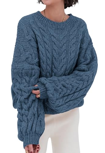 Image of PRETTYGARDEN Womens Sweaters Spring 2026 Cable Knit Long Sleeve Crewneck Oversized Sweater Chunky Pullover Loose Outfits
