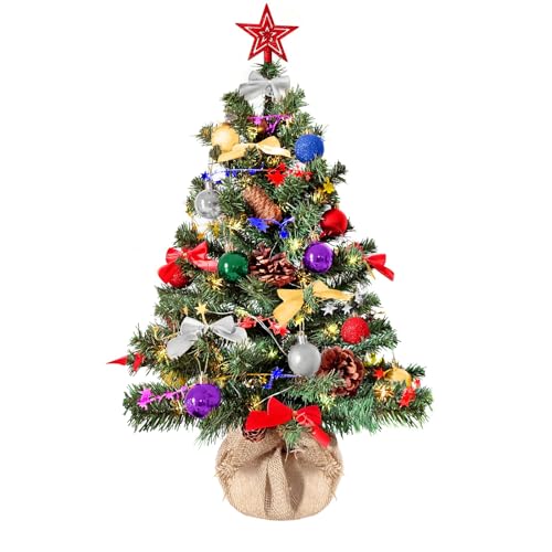 Weihnachtsbaum künstlich (WBD) 60 cm grün mit Weihnachtsdeko bunt und Led...