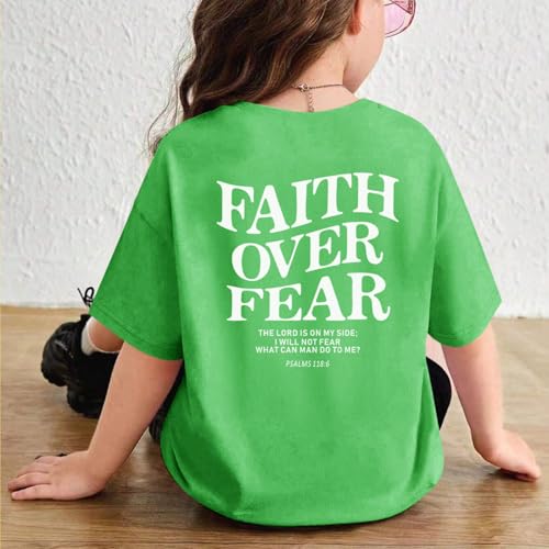 Image of Faith Over Fear Shirt Christian Jesus Tshirts for Girls Religious Inspirational Tees Bible Verse Tops for Kids 3-12