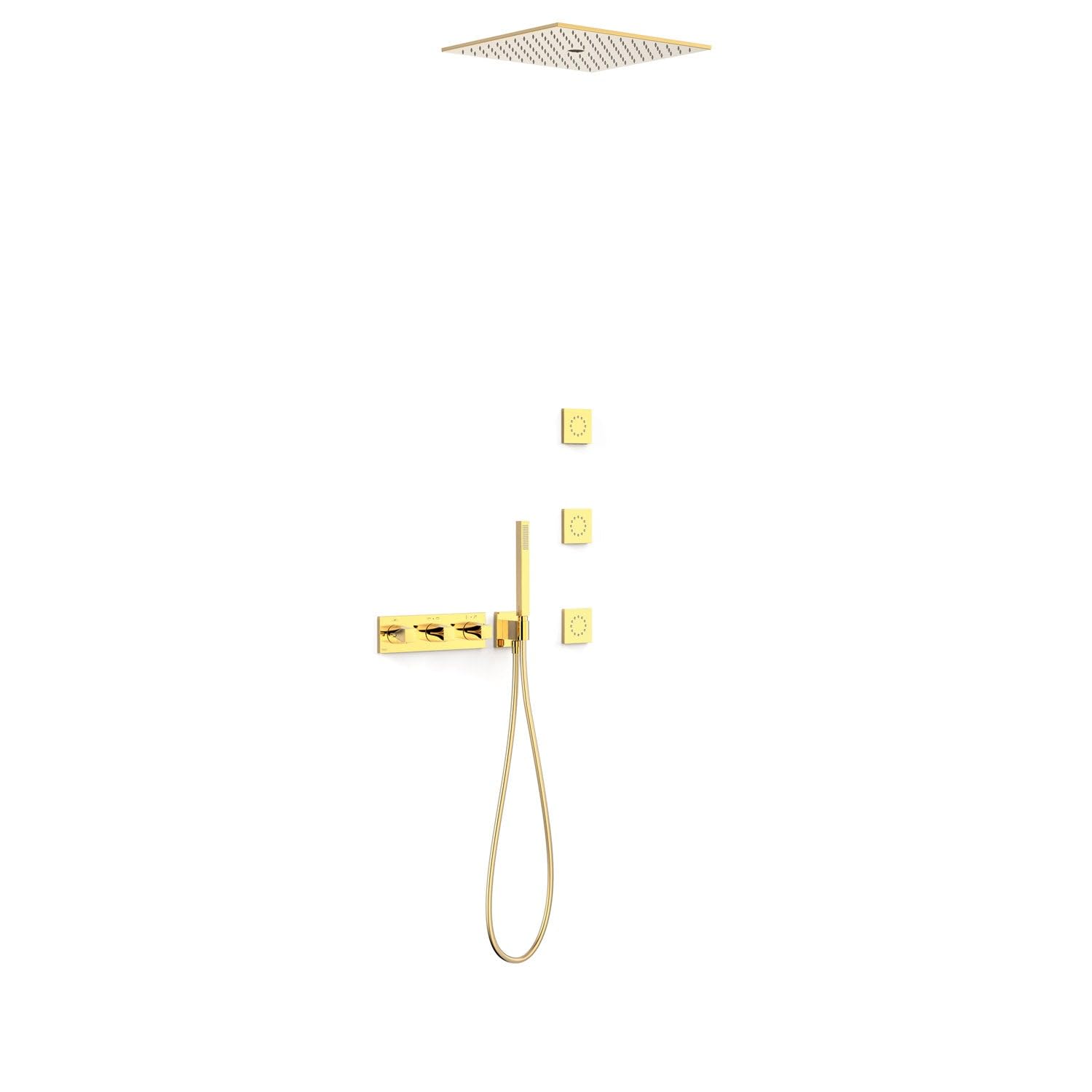 TRES 30725406OR B-SYSTEM - Kit de grifo Termostático Empotrado de 4 Vías Ducha Color Oro 24K