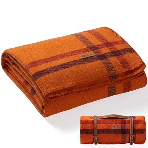 Molithe 100% Wool Blanket, 62' x 86', Warm, Thick, Washable, Military Wool Blanket, Great for Camping, Outdoors, Sporting Events, Survival Kits Warm Sunset Frame