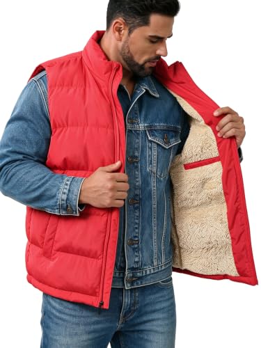 Image of TUVEKE Men's Puffer Vest Sherpa Lined Outdoor Zipper Fleece Vest Warm Sleeveless Men Winter Jackets Water-Resistant M-5XL