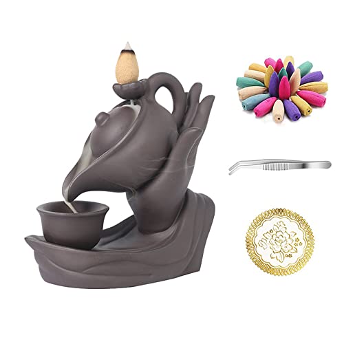 Omme Backflow Incense Burner Incense Holder Antique Ceramic Aromatherapy Ornament Home Décor Yoga + 20 Upgraded Incense Cones (Tea Pot B) #TOP3
