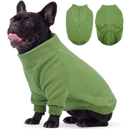 Image of BRKURLEG Dog Sweater, Warm Fleece Dog Winter Coat, Green, XS | Soft Thick Sweatshirt for Small Medium Large Dogs, Back Zipper Dogs Cold Weather Coat, Cozy Jacket Vest Christmas Daily Wear