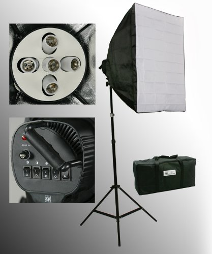 ePhoto 1000W Photo Studio Digital Video Lighting Photography Video Softbox COOL Fluorescent 5 light Head Light 5 x 45 Watts Bulbs by ePhotoInc H5S