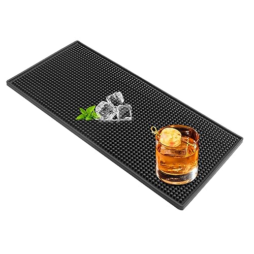 Proxima Direct Bar Mat, 12" x 6" PVC Black Drinks Mats Square Service Coasters for Coffee, Home, Bars, Restaurants and Counter Top（30x15 cm）