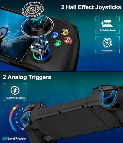 mocagen mobile gaming controller mc2 phone controller for iphoneandroid handheld gaming with programmablehall effect joysticks amp analog triggersadjustable lightturbo