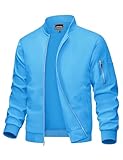 MAGCOMSEN Bomber Jacket Men Light Coat Spring Jacket Lightweight Bomber Jacket Casual Windbreaker Jackets Ice Blue,S