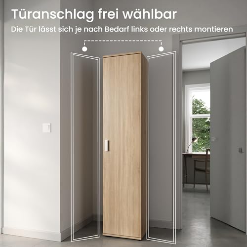 Home Collective Mehrzweckschrank Schmaler Schrank 40 cm mit 1 Tür & 4 Einlegeböden | Universalschrank Haushaltsschrank für Haushalt, Flur, Büro oder Schlafzimmer | 40x35x184 cm (BxTxH) | Sonoma