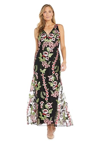 Image of Long Sleeveless Floral Embroidered Trumpet Dress