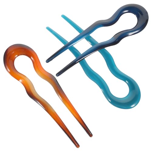 iplusmile Horquillas Francesas Vintage Grandes en Forma de U, 3 Piezas Colores Retro Azul, Amarillo Anaranjado y Azul Verdoso, Accesorios para Peinados y Cabello de Mujer