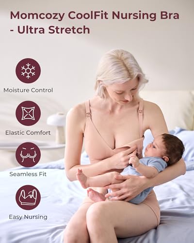 Image of Momcozy CoolFit Nursing Bras for Breastfeeding, Fixed Padding Ultra Stretch Seamless Jelly Strip Maternity Bra, Wireless