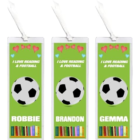3 x I Love Reading & Football -Personalised Bookmark 155 X 55 mm Laminated Wth Tasel Cover