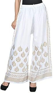 UDAY GARMENTS Women's Rayon Solid Palazzo colour = white printed