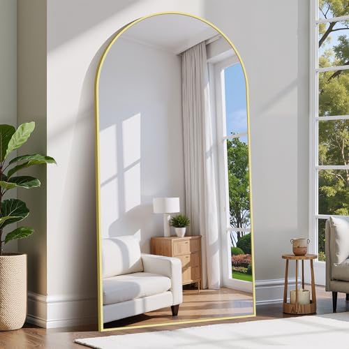COFENY Bogen Ganzkörperspiegel, 206 × 104 cm Spiegel Groß mit Goldrahmen, Groß Spiegel Wand zum Stehen, Anlehnen oder Hängen, Stand Spiegel für Schlafzimmer, Wohnzimmer