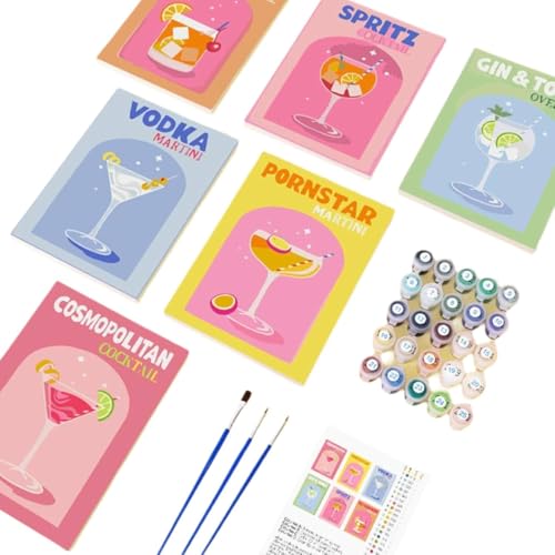 Peinture Par NuméRo Adulte,Diy Kit Peinture Numero Adulte Enfants DéButants Lot De 6 Paint By Numbers à Cocktail RéTro Par NuméRos Pour Adultes DéButants Peinture Acrylique à L'Huile Aquarelle (A)