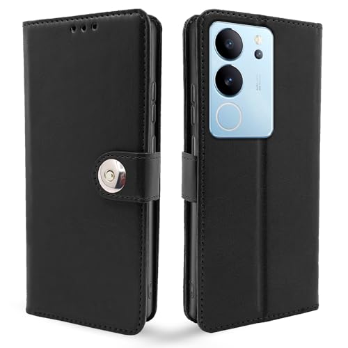 Image of Pikkme Vivo V29 / V29 Pro 5G Flip Cover Leather Finish | Inside TPU with Card Pockets | Wallet Stand and Shock Proof | Complete Protection Button Flip Case (Black)