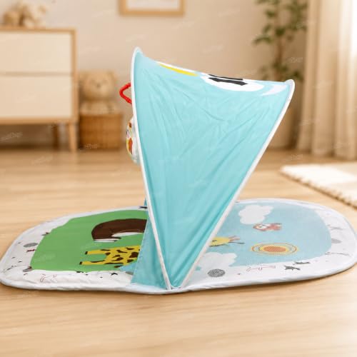 Image of Zest 4 Toyz Baby Play Mat Activity Centre My First Gym Foldable Laying Mat with Hanging Rattles Toys Washable Mat Gym for 6 Months Babies - Blue Made in India