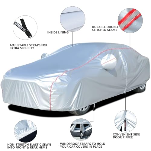 Image of Tecoom Car Covers for Automobiles Door Zipper /Lock Universal Fit Sedan Toyota Camry, Honda Accord, Chevy Malibu, Kia Optima, Hyundai Sonata Nissan Altima Volkswagen Passat Ford Fusion Buick Regal