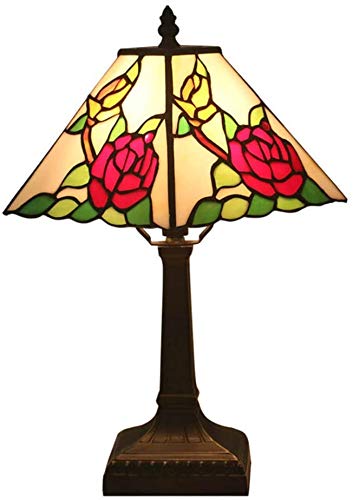 Lámpara De Mesa Estilo Tiffany De 11 Pulgadas Con Flor De Rosa...