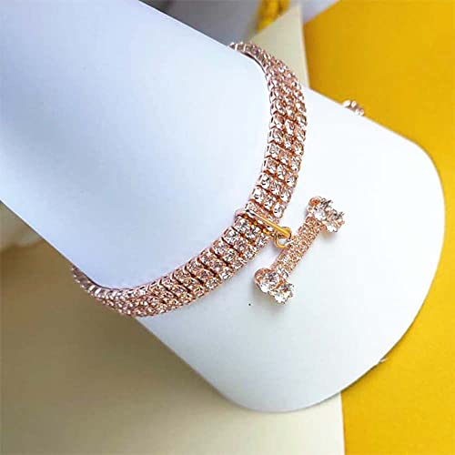Adjustable Crystal Pet Necklace, Rhinestone Dog Collars With Bling Bone Pendant, Kitten Puppy Link Collar Photo Props For Small Animal(S,Rose Gold) #TOP4
