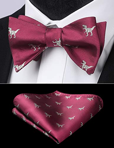 Image of HISDERN Bow Ties for Men Self Tie Animal Bowties Pocket Square Woven Silk Fun Bowtie Handkerchief Set for Wedding Party