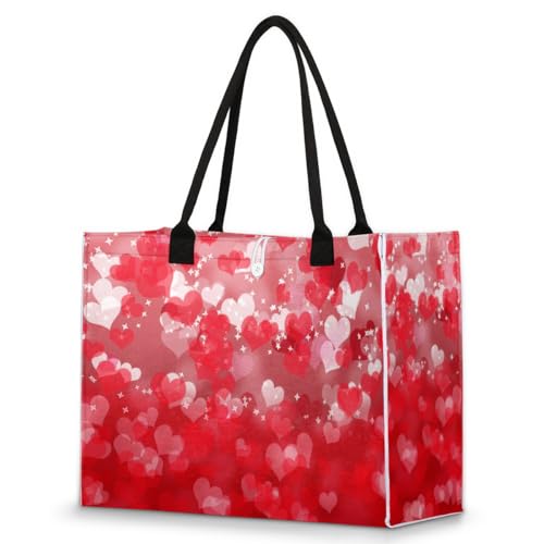 Shiny Heart Red Tote Bag for Women Large Beach Bag Reusable Tote Bags for Work Travel Beach Shopping