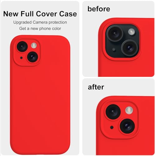 Image of DIZORO Compatible for iPhone 15 Case 6.1, Slim Liquid Silicone Case 3 Layers Full Covered Soft Gel Rubber Phone Case Protective Cover - Red