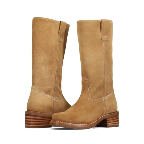 Frye Campus 12R Women's Boots - Slouchy Round Toe Boots - 1.8-Inch Heels & Cushioned Comfort, Everyday Versatility for Women - Mid-Calf Length - Quick on-and-off Convenience - Tan Buck - Cow Suede - 6