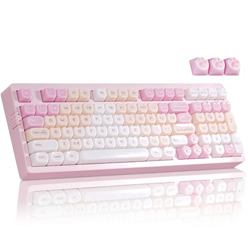 Image of ZORNHER ZH980 Pink Mechanical Keyboard,95% Cat Keyboard Cute,Kawaii Kitty Keycaps,Pink Gaming Keyboard with Number Pad,Jelly Ceramic Keycap,Creamy Sounding Switches