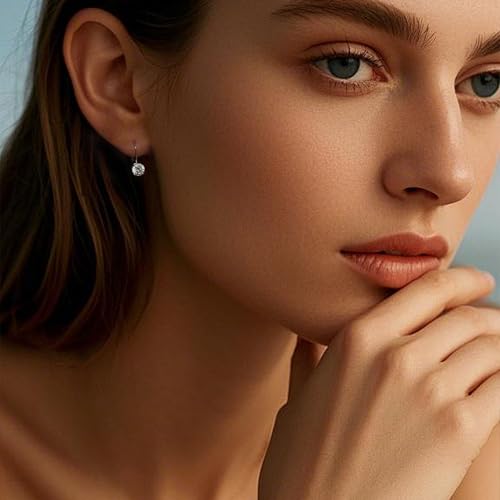Image of Moissanite Stud Earrings for Men Women, 925 Sterling Silver 18K White Gold Plated, 1CT 6.5mm Round Cut, VVS1 D Color (0.6-2ct)