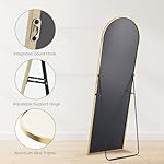 Sweetcrispy 64"x21" Arched Full Length Mirror, Standing or Leaning Full Body Mirror with Aluminum Alloy Thin Frame, Suitable for Bedroom or Cloakroom,Gold - Image 4