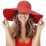 ASSQI Beach Summer Wide Sun Foldable hat for Women Red