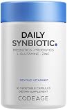 Codeage Daily Synbiotic Supplement - Prebiotics, Lactobacillus & Bifidobacterium Probiotics, L-Glutamine, Zinc L-Carnosine, DGL, Synbiotic Probiotic, BioPerine - Shelf-Stable - 30 Capsules