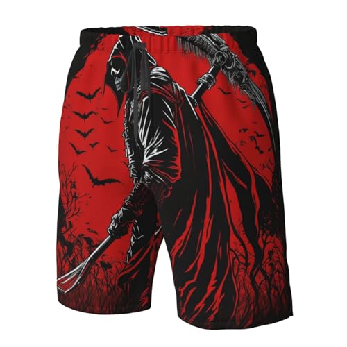 Sickle Grim Reaper Night Moon red Mens Swim Trunks Swim Board for Teen Shorts Surf Swimming Beach Trunks Medium, White3