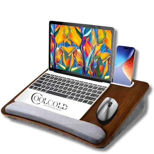 COOLCOLD Portable Laptop Desk for Bed & Sofa with Soft Wrist Pad, Anti-Slip Laptop Table Fits Up to 15.6 Inch Laptops, Built-in Phone Slot, Pen Holder, Lightweight Lap Desk for Home Office Study