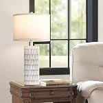 Set of 2 Modern Farmhouse Table Lamps for Bedrooms Living Room, 26" Large Rustic Resin Bedside Lamps with Antique White-Grey Finish, Elegant White Shade Nightstand Lamps,Bulbs Included